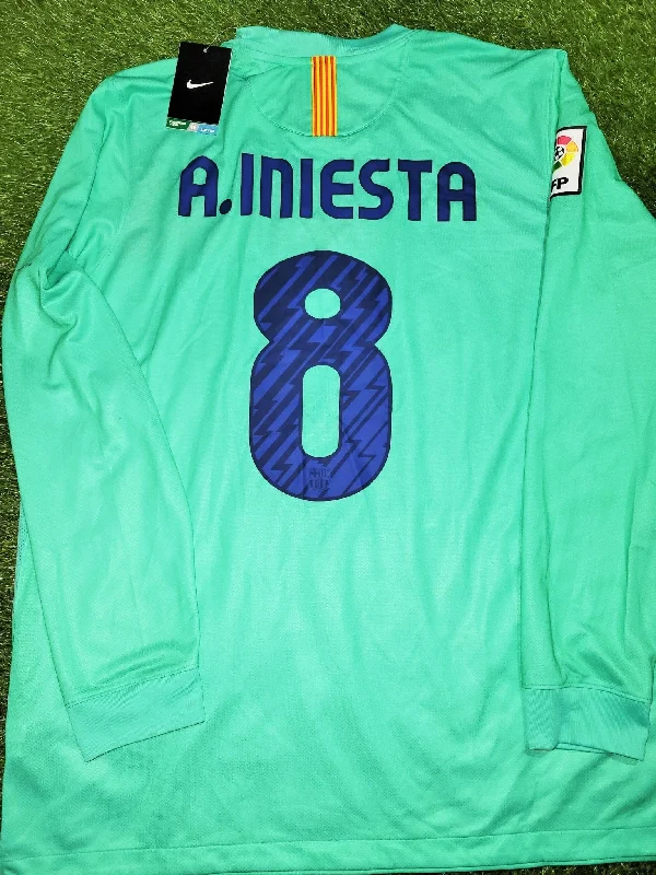 Football Jersey with Soft Fabric-Iniesta Barcelona 2010 2011 Green Away Long Sleeve Jersey Shirt Camiseta BNWT XL SKU# 382359-310