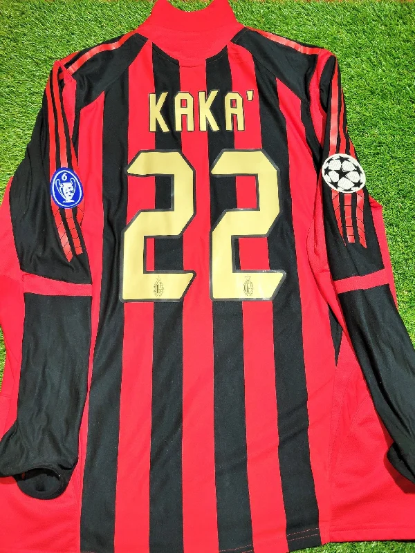 Football Jersey with Custom Patches-Kaka AC Milan 2005 2006 UEFA Long Sleeve Jersey Shirt Maglia L SKU# 109957