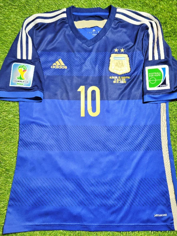 Football Jersey with Custom Sleeve Design-Messi Argentina 2014 WORLD CUP FINAL Away Soccer Jersey Shirt M SKU# G75187