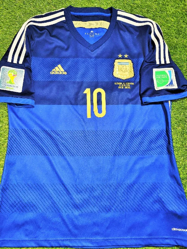 Football Jersey with Contrast Panels-Messi Argentina 2014 WORLD CUP FINAL Away Soccer Jersey Shirt XL SKU# G75187