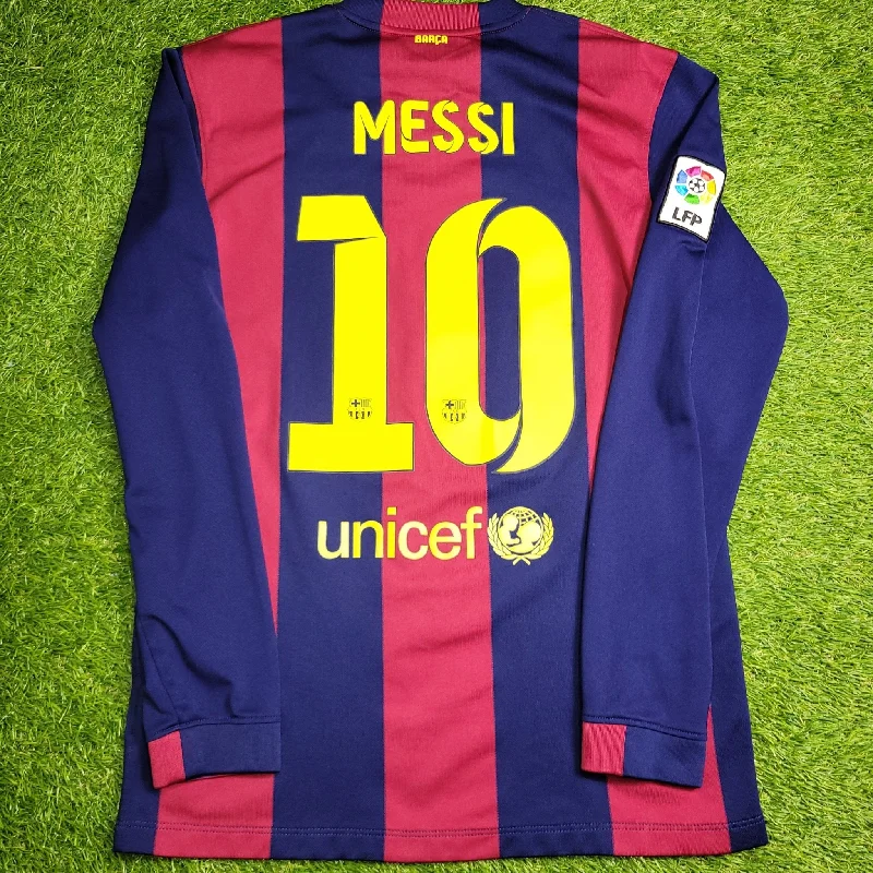 Football Jersey with Dynamic Fit-Messi Barcelona 2014 2015 TREBLE SEASON Home Long Sleeve Soccer Jersey Shirt M SKU# 618737-422