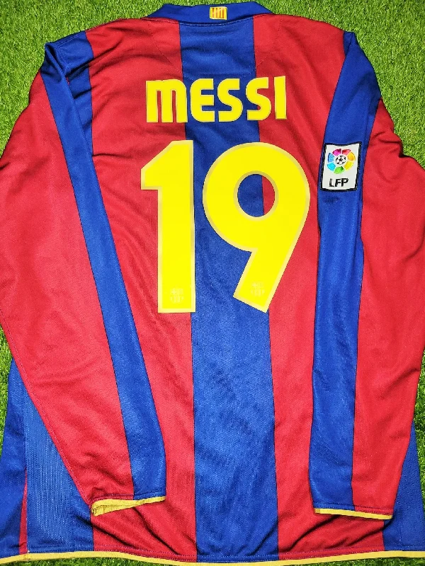 Authentic Football Jersey-Messi Barcelona Anniversary 2007 2008 Long Sleeve Home Soccer Jersey Shirt L SKU# 244793-655