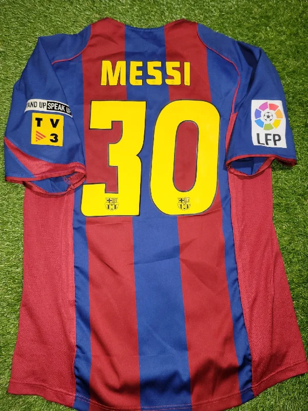 Football Jersey for Summer League-Messi Barcelona DEBUT SEASON 2004 2005 STAND UP SPEAK UP Home Jersey Shirt Camiseta L SKU# 118861