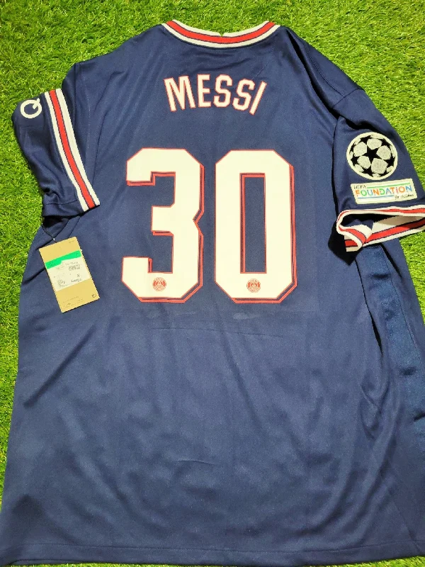 Football Jersey with Color Block-Messi Paris Saint Germain PSG Jordan 2021 - 2022 UEFA DEBUT Home Jersey Camiseta Shirt XL SKU# CV7903-411