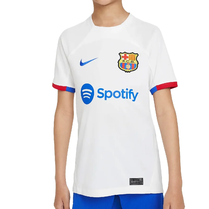 Football Jersey for Fan Gatherings-Nike Kids FC Barcelona 2023/24 Away Jersey White/Blue