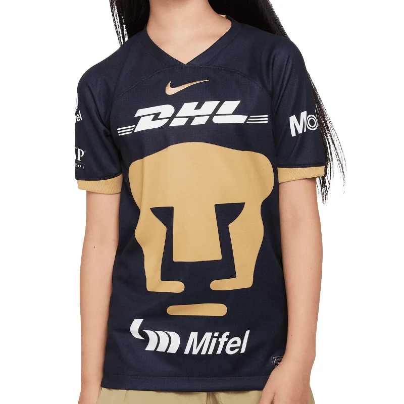 Football Jersey for Softball Teams-Nike Kids Pumas UNAM 2023/24 Away Jersey Navy/Gold