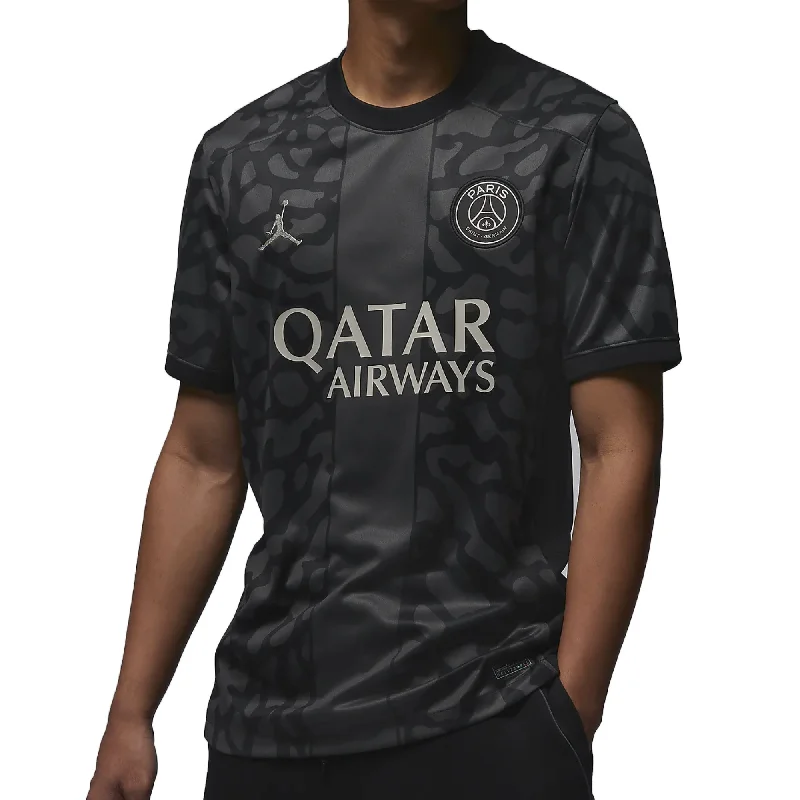 Embroidered Football Jersey-Nike Men's PSG 2023/24 Third Jersey Black/Stone