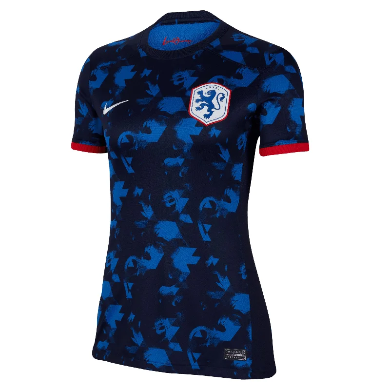 Football Jersey with Flag Design-Nike Women's Netherlands 2023/24 Away Jersey Blue/Red