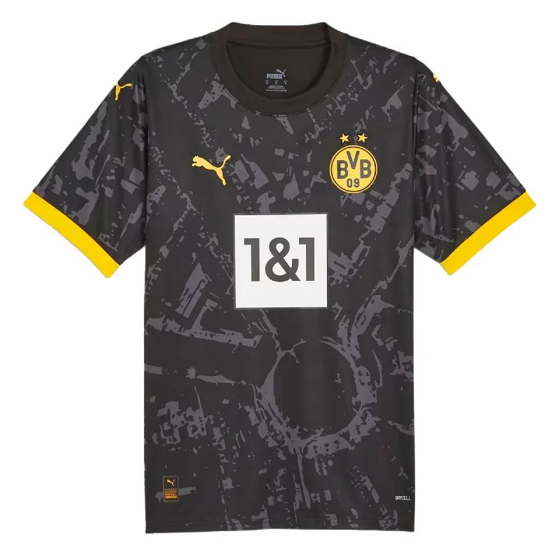 Football Jersey with Sport Design-PUMA Men's Borussia Dortmund 2023/24 Away Jersey Black/Yellow