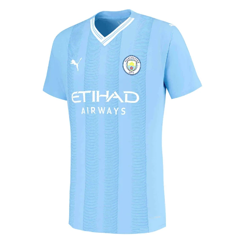 Football Jersey for Fundraising Events-PUMA Men's Manchester City 2023/24 Authentic Home Jersey Light Blue/White