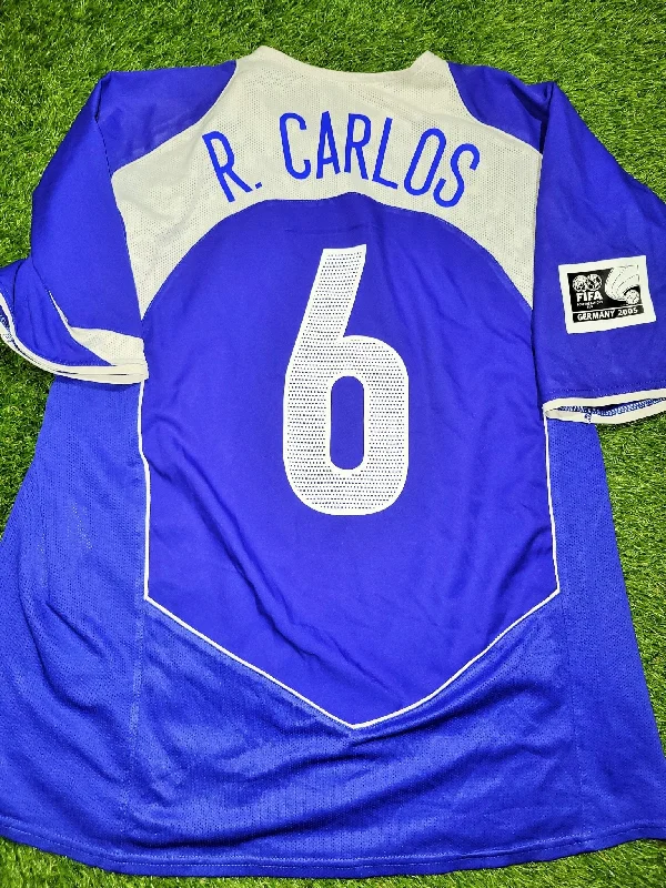 Football Jersey for Daily Wear-Roberto Carlos Nike Brazil 2004 2005 CONFEDERATIONS CUP Away Jersey Shirt Camiseta L SKU# 116601