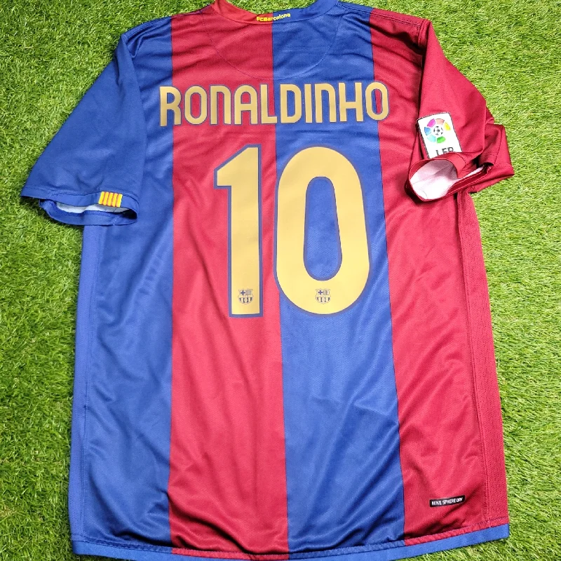 Football Jersey with Embroidered Name-Ronaldinho Barcelona 2006 2007 Home Soccer Jersey Shirt L SKU# F6AOM 146980