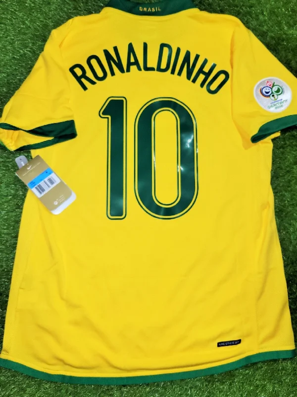 Football Jersey with Club Details-Ronaldinho Brazil 2006 World Cup Home Soccer Jersey Shirt Camiseta BNWT M SKU# 103889