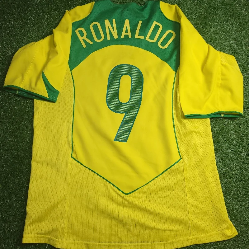 Football Jersey for Youth Teams-Ronaldo Nike Brazil 2004 Home Soccer Jersey Shirt L