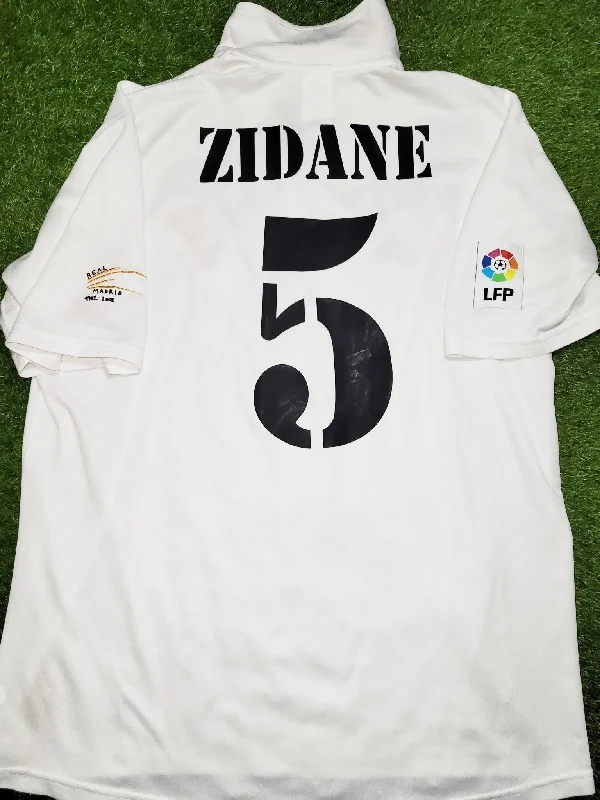 Football Jersey with Mesh Sleeves-Zidane Real Madrid DEBUT CENTENARY SEASON 2001 2002 Home Soccer Jersey Shirt L SKU# 156653 ASR001