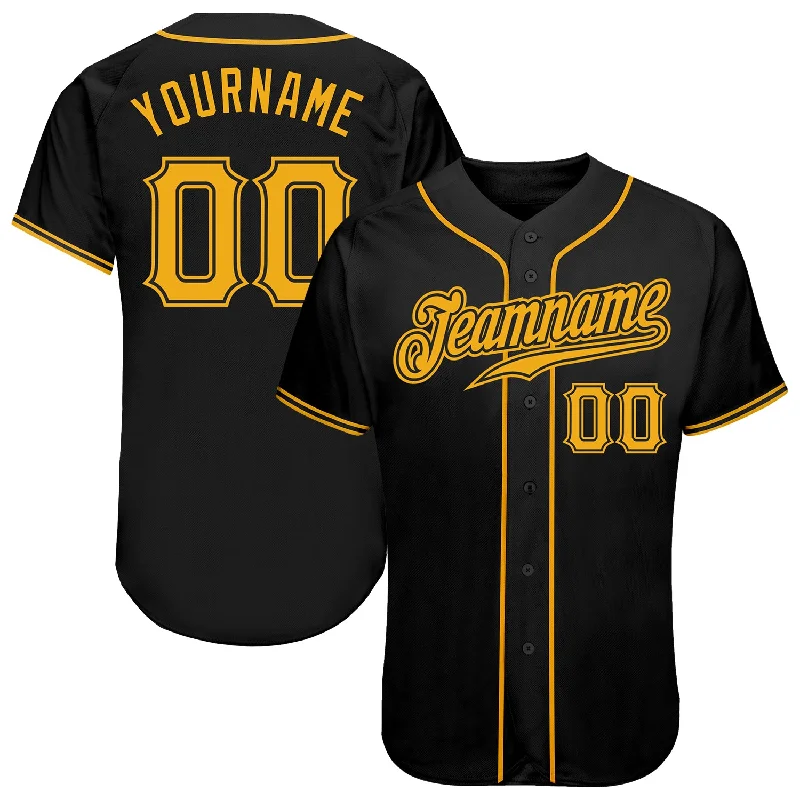 Baseball Jersey with Tight Fit-Custom Black Gold Authentic Baseball Jersey