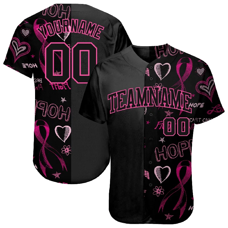 Baseball Jersey with Number-Custom 3D Pink Ribbon Breast Cancer Awareness Month Women Health Care Support Authentic Baseball Jersey