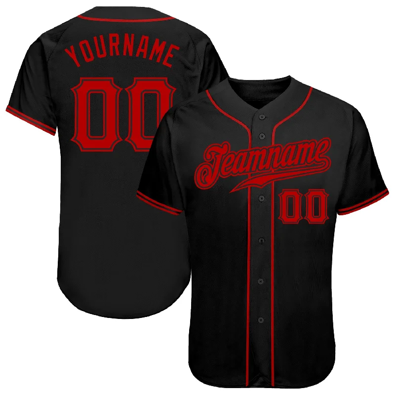 Baseball Jersey with V Neck-Custom Black Red Authentic Baseball Jersey