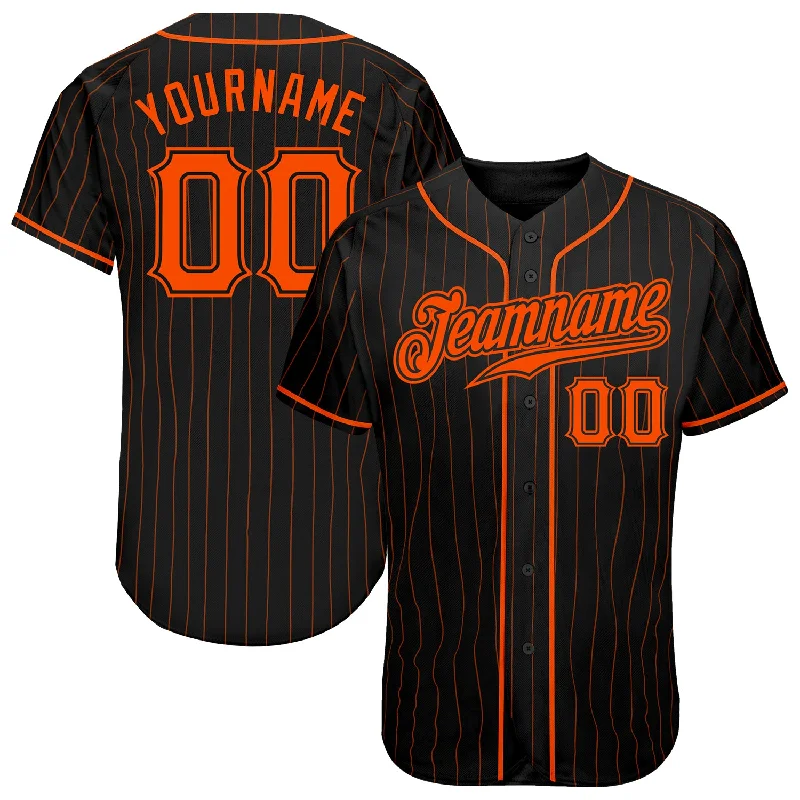 Baseball Jersey with Loose Fit-Custom Black Orange Pinstripe Orange-Black Authentic Baseball Jersey