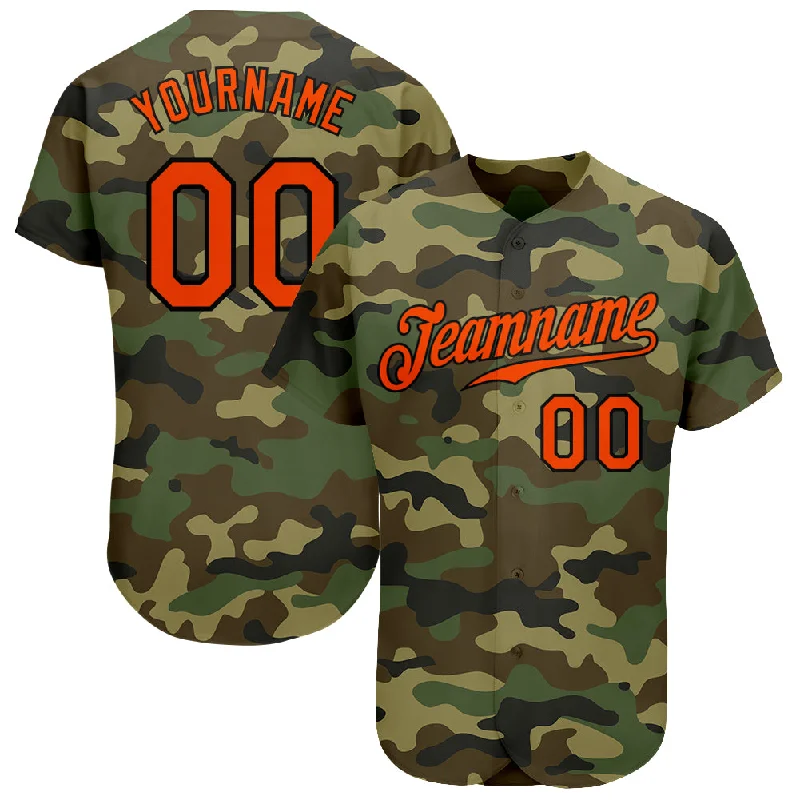 Baseball Jersey for Vintage Players-Custom Camo Orange-Black Authentic Salute To Service Baseball Jersey