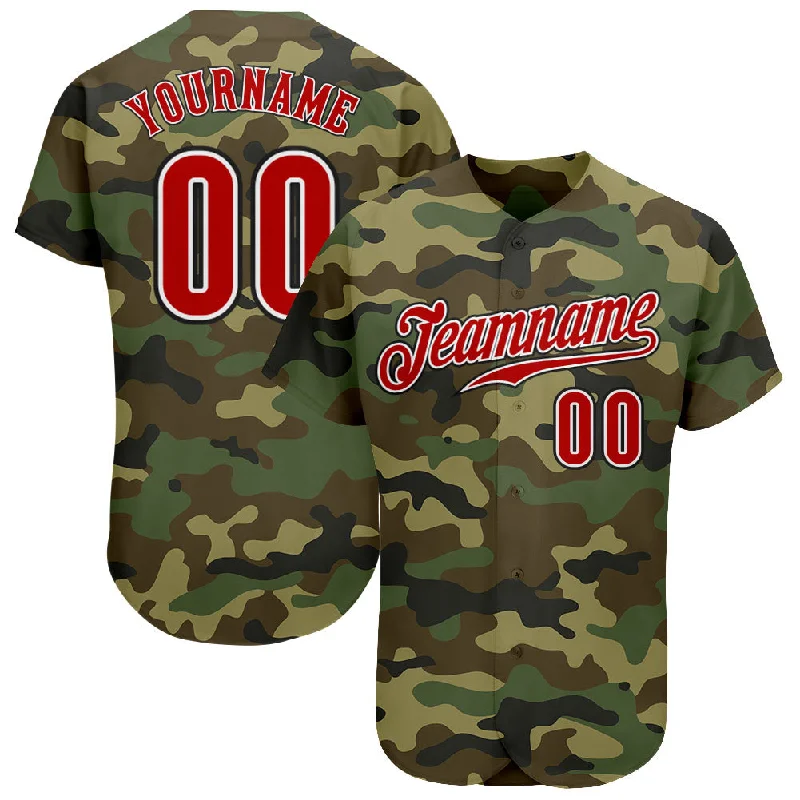 Baseball Jersey with Special Patches-Custom Camo Red-Black Authentic Salute To Service Baseball Jersey