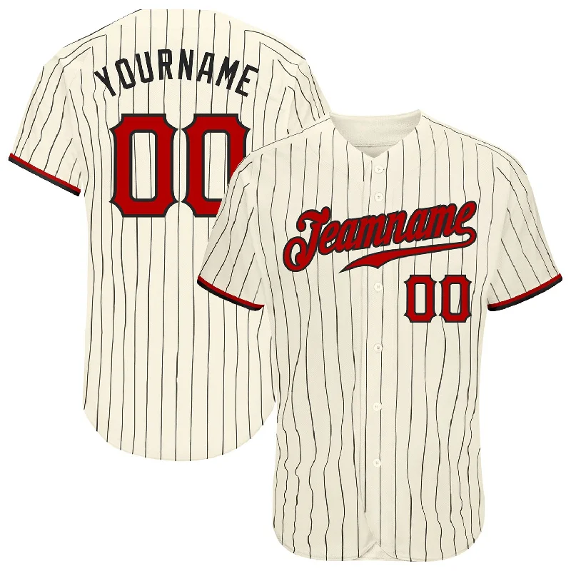 Baseball Jersey for Local League-Custom Cream Black Pinstripe Red-Black Authentic Baseball Jersey