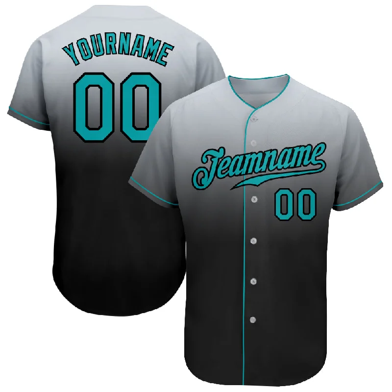 Baseball Jersey for Group Orders-Custom Gray Teal-Black Authentic Fade Fashion Baseball Jersey