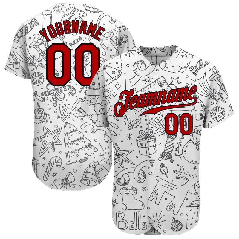 Baseball Jersey with Reversible Design-Custom Gray Red-Black Christmas 3D Authentic Baseball Jersey