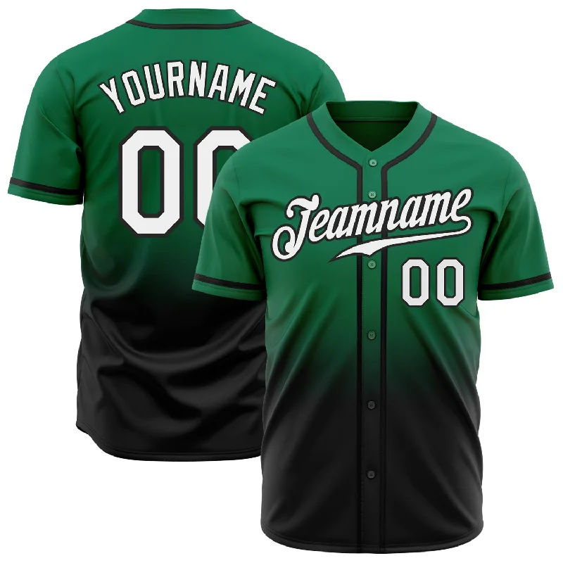 Baseball Jersey with Unique Graphics-Custom Kelly Green White-Black Authentic Fade Fashion Baseball Jersey