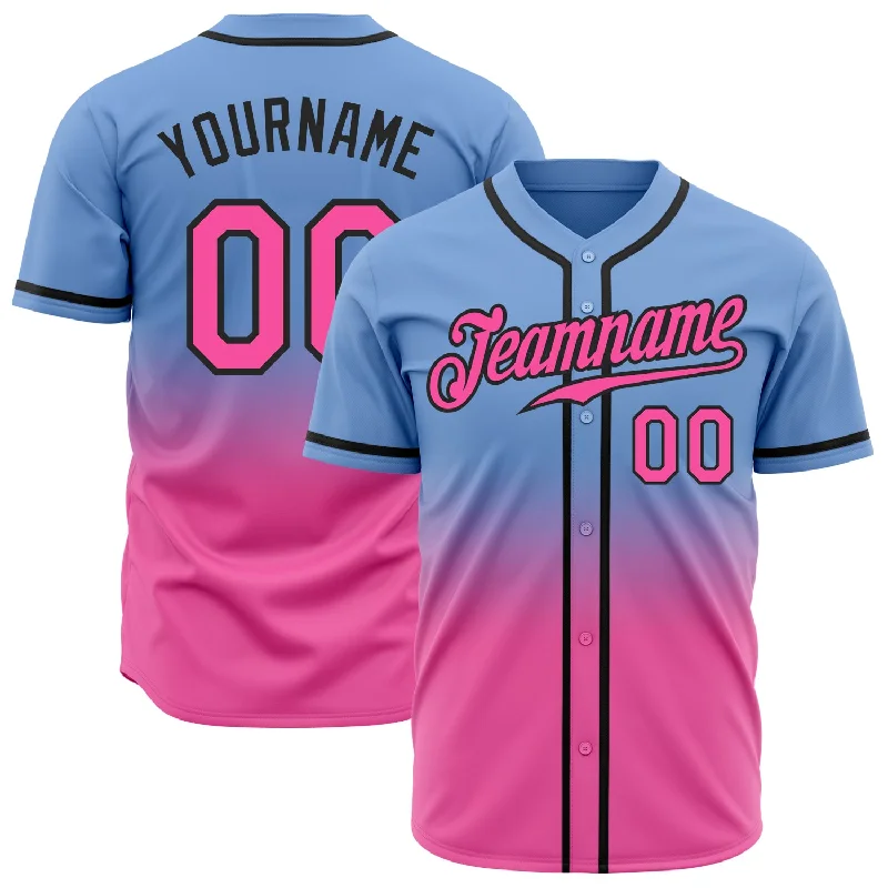 Adult Baseball Jersey-Custom Light Blue Pink-Black Authentic Fade Fashion Baseball Jersey