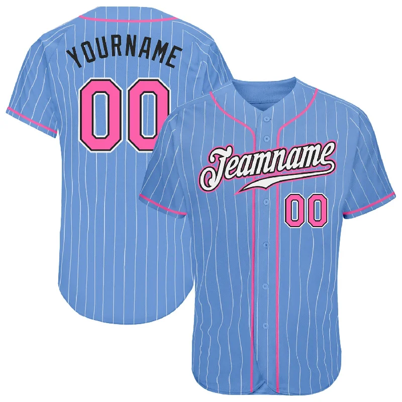 Baseball Jersey with Custom Sleeve Design-Custom Light Blue White Pinstripe Pink-Black Authentic Baseball Jersey