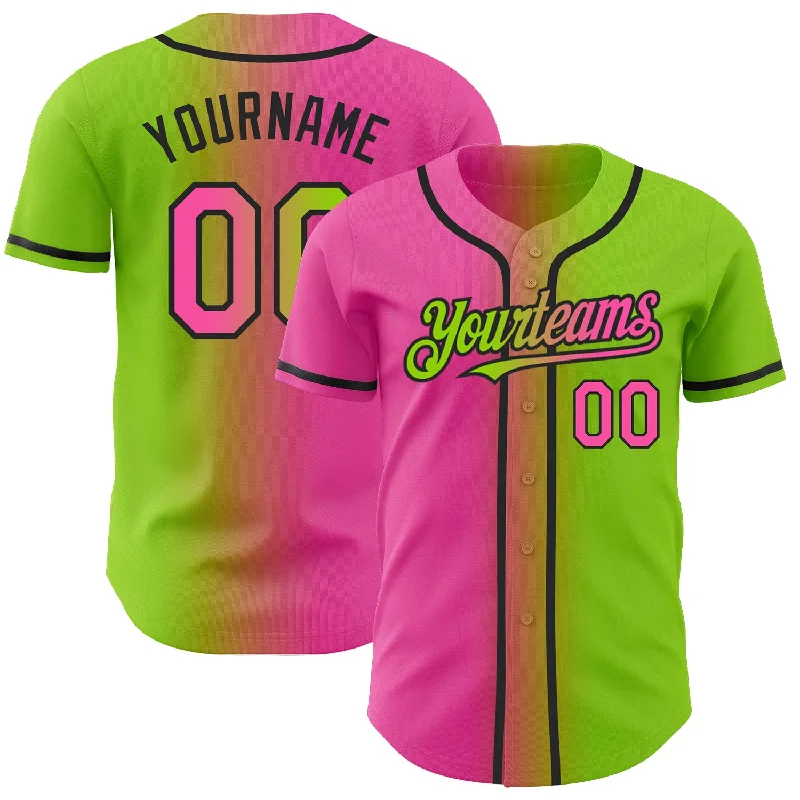 Baseball Jersey with Seasonal Design-Custom Neon Green Pink-Black Authentic Gradient Fashion Baseball Jersey