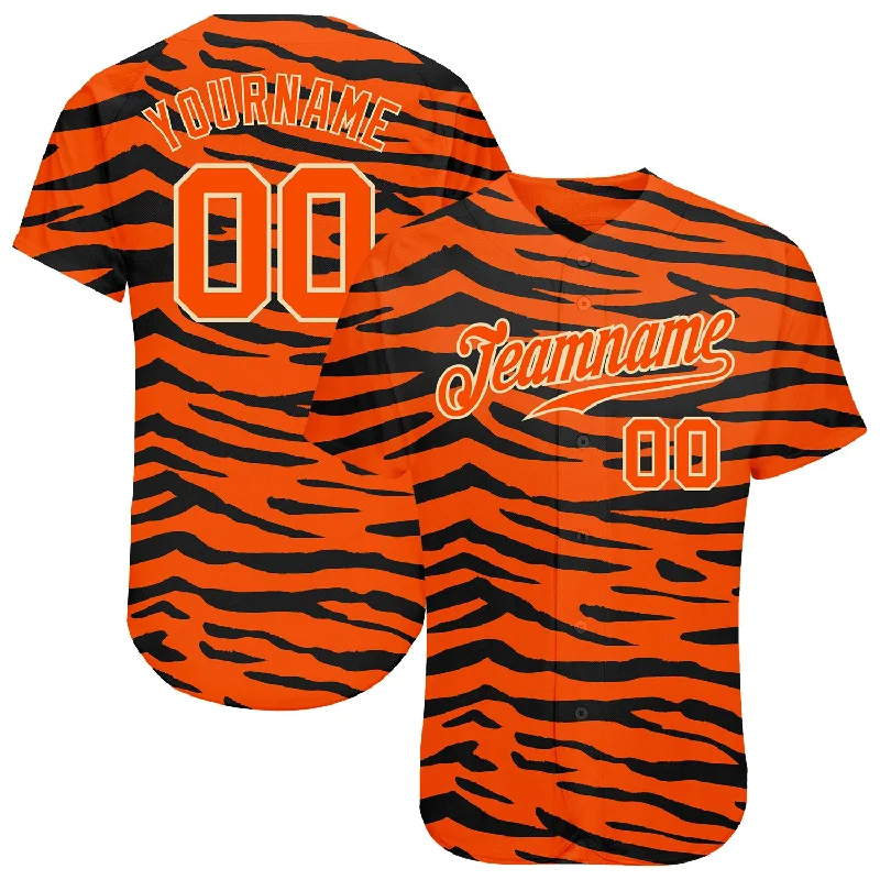 Baseball Jersey for Casual Wear-Custom Orange Orange-Black 3D Pattern Design Tiger Authentic Baseball Jersey