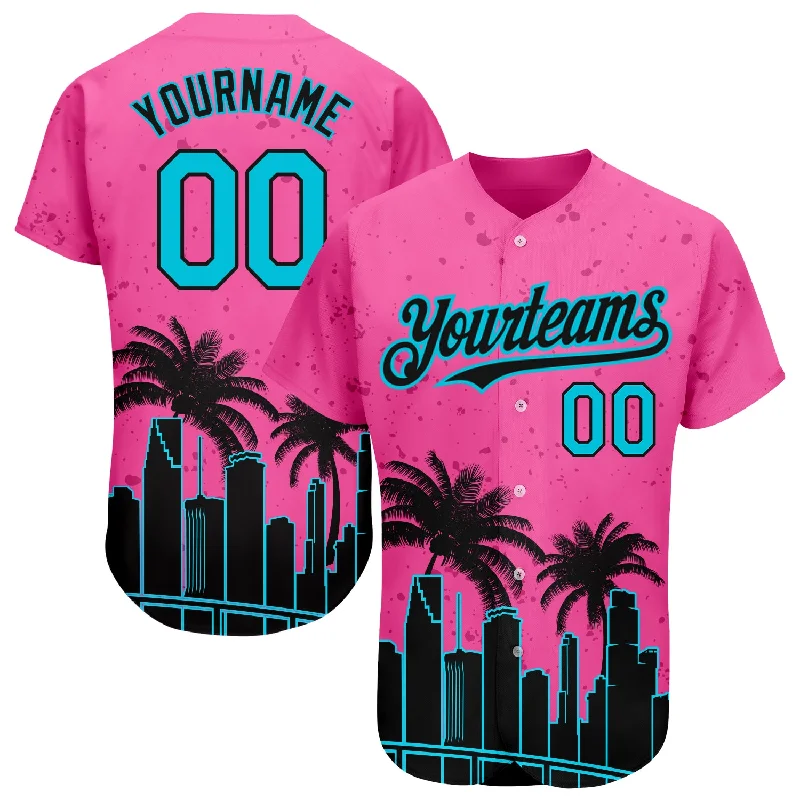 Baseball Jersey Blank-Custom Pink Lakes Blue-Black 3D Miami Palm Trees City Edition Authentic Baseball Jersey