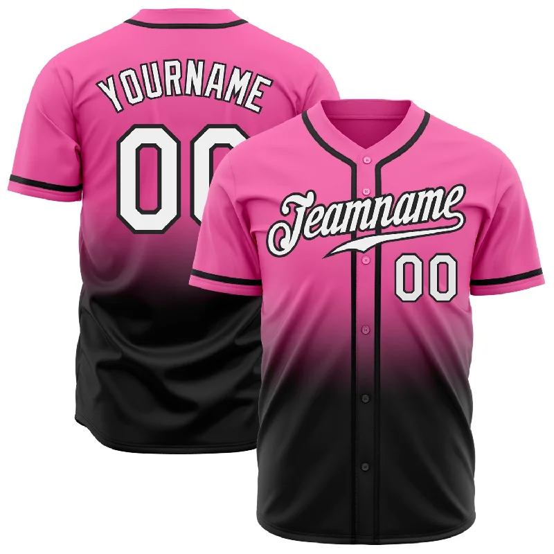 Baseball Jersey for Corporate Events-Custom Pink White-Black Authentic Fade Fashion Baseball Jersey