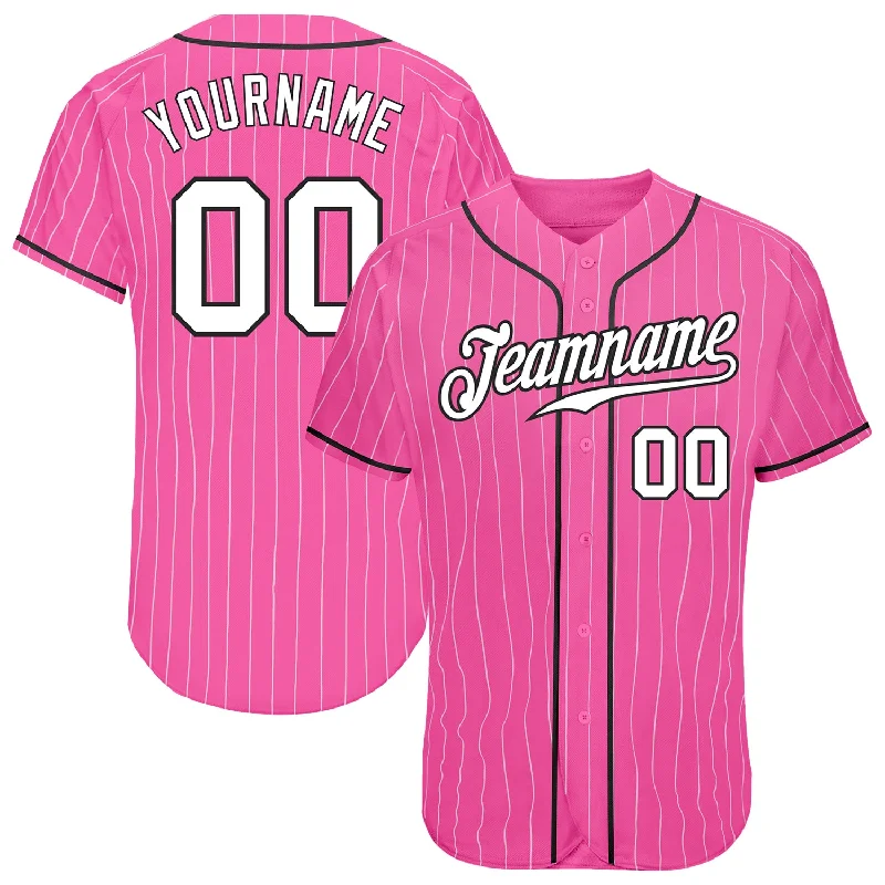 Baseball Jersey with Bold Graphics-Custom Pink White Pinstripe White-Black Authentic Baseball Jersey