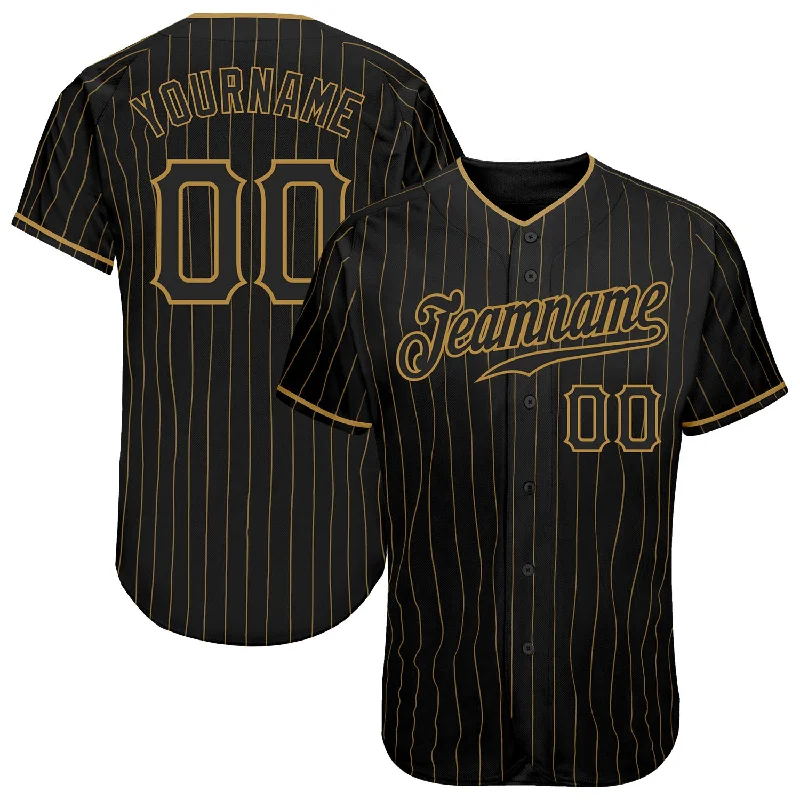 Baseball Jersey for Local Club-Custom Black Old Gold Pinstripe Black Authentic Baseball Jersey