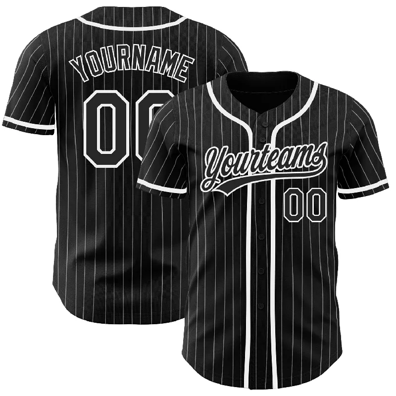 Personalized Baseball Jersey for Women-Custom Black White Pinstripe Black Authentic Baseball Jersey