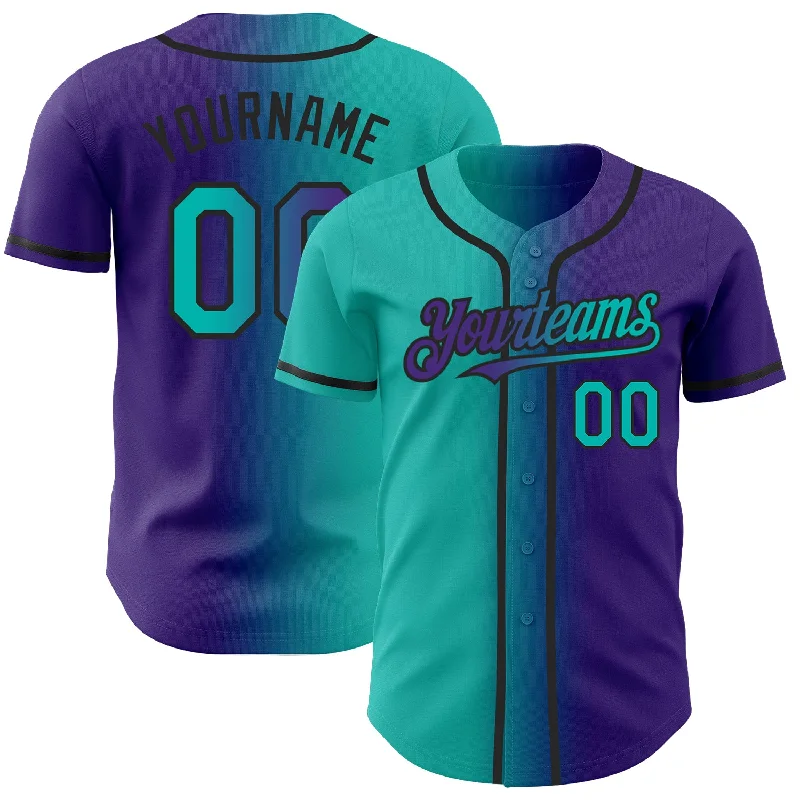 Lightweight Baseball Jersey-Custom Purple Aqua-Black Authentic Gradient Fashion Baseball Jersey