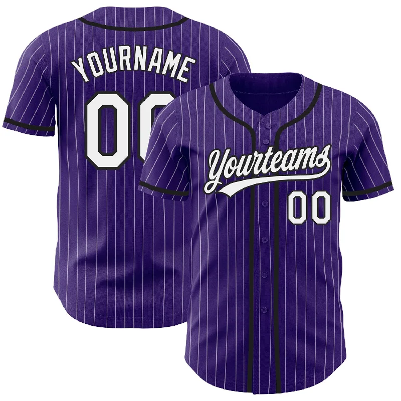 Baseball Jersey with Team Banner-Custom Purple White Pinstripe Black Authentic Baseball Jersey