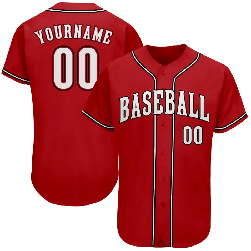 Baseball Jersey with Contrast Sleeves-Custom Red White-Black Authentic Baseball Jersey