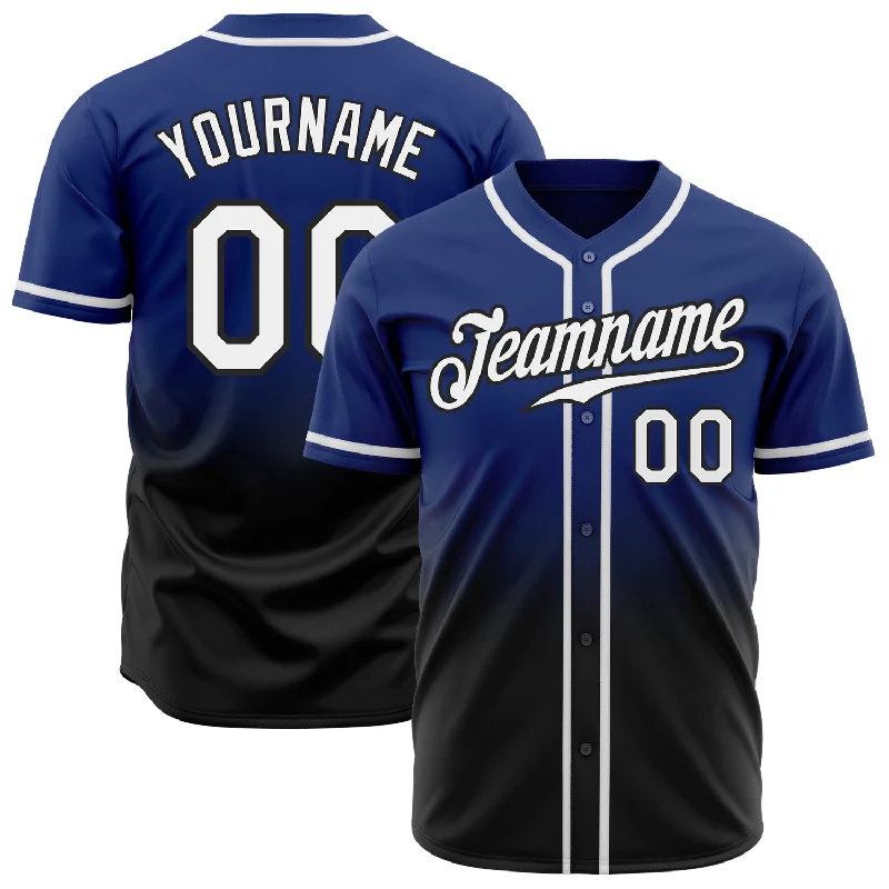 Baseball Jersey for Home Games-Custom Royal White-Black Authentic Fade Fashion Baseball Jersey