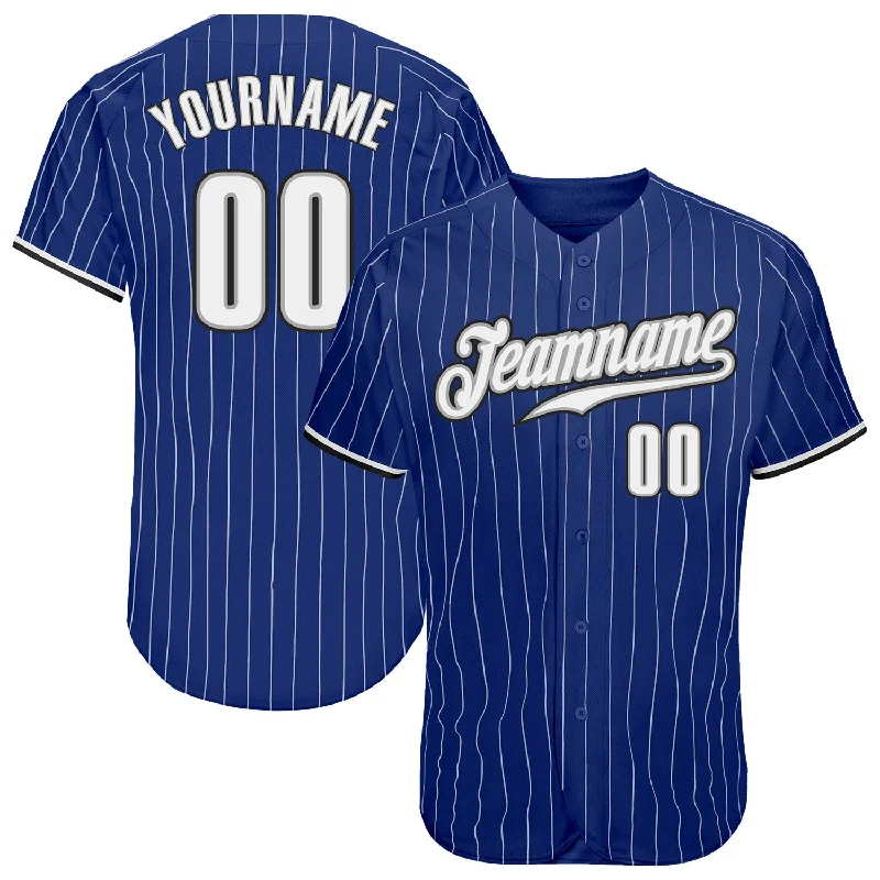 Baseball Jersey for Baseball Merchandise-Custom Royal White Pinstripe White-Black Authentic Baseball Jersey