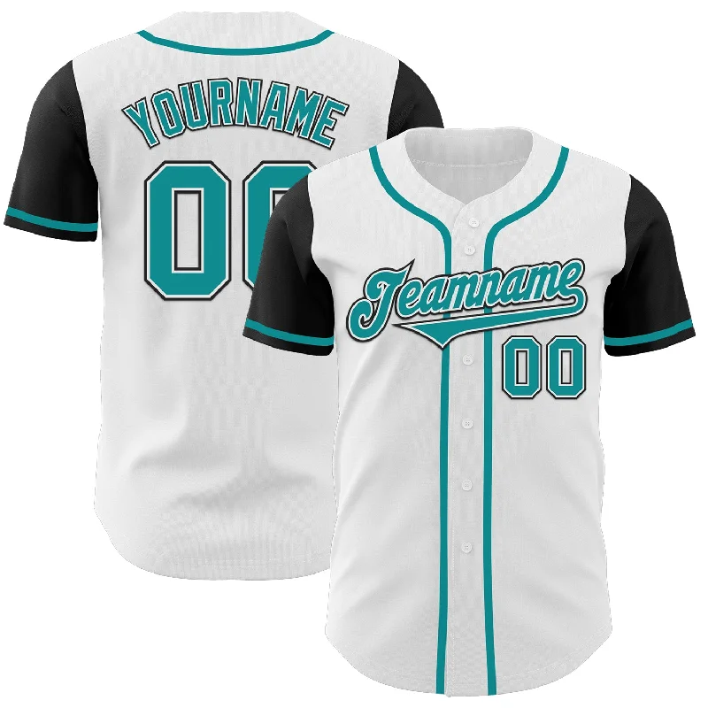 Custom Baseball Jersey for Special Occasions-Custom White Teal-Black Authentic Two Tone Baseball Jersey