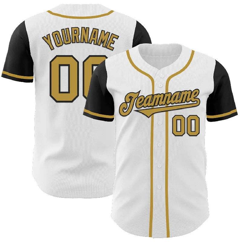 Baseball Jersey for Sports Fanatics-Custom White Old Gold-Black Authentic Two Tone Baseball Jersey