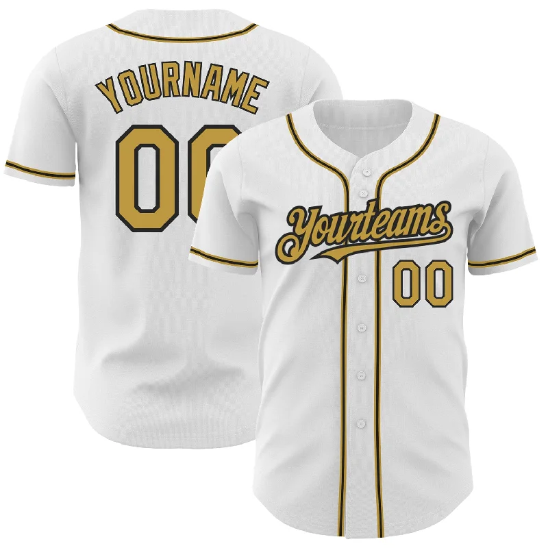 Customizable Baseball Jersey-Custom White Old Gold-Black Authentic Baseball Jersey