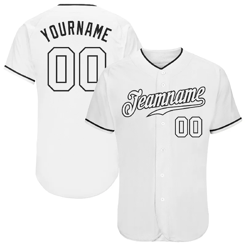 Baseball Jersey with Custom Design-Custom White White-Black Authentic Baseball Jersey