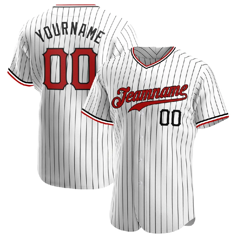 Baseball Jersey with Unique Graphics-Custom White Black Pinstripe Red-Black Authentic Baseball Jersey