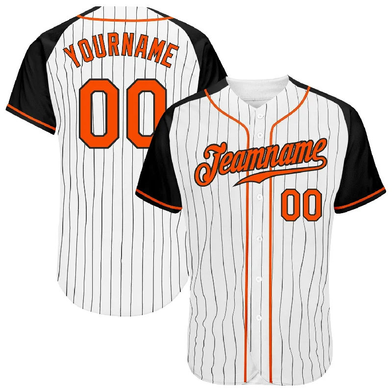 Baseball Jersey with Team Colors-Custom White Black Pinstripe Orange-Black Authentic Raglan Sleeves Baseball Jersey