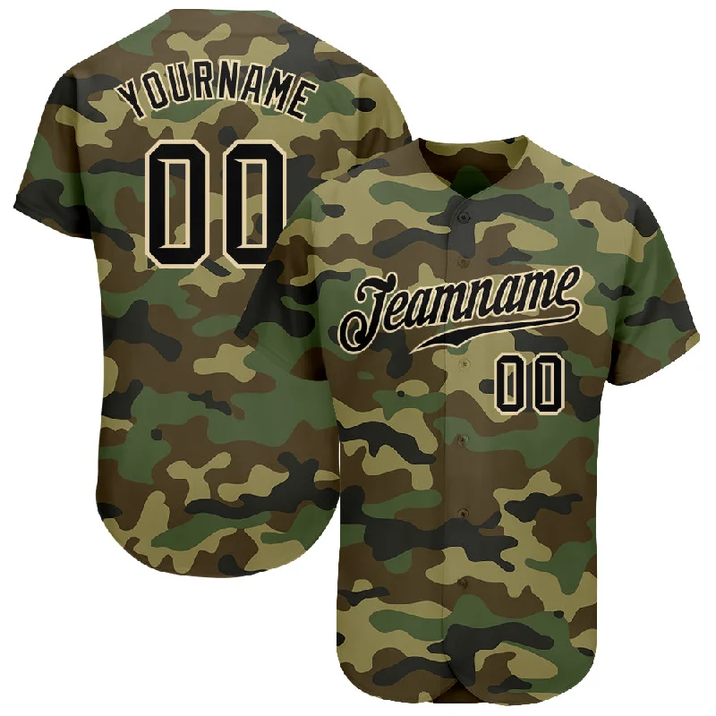 Baseball Jersey with Personalized Patch-Custom Camo Black-City Cream Authentic Salute To Service Baseball Jersey